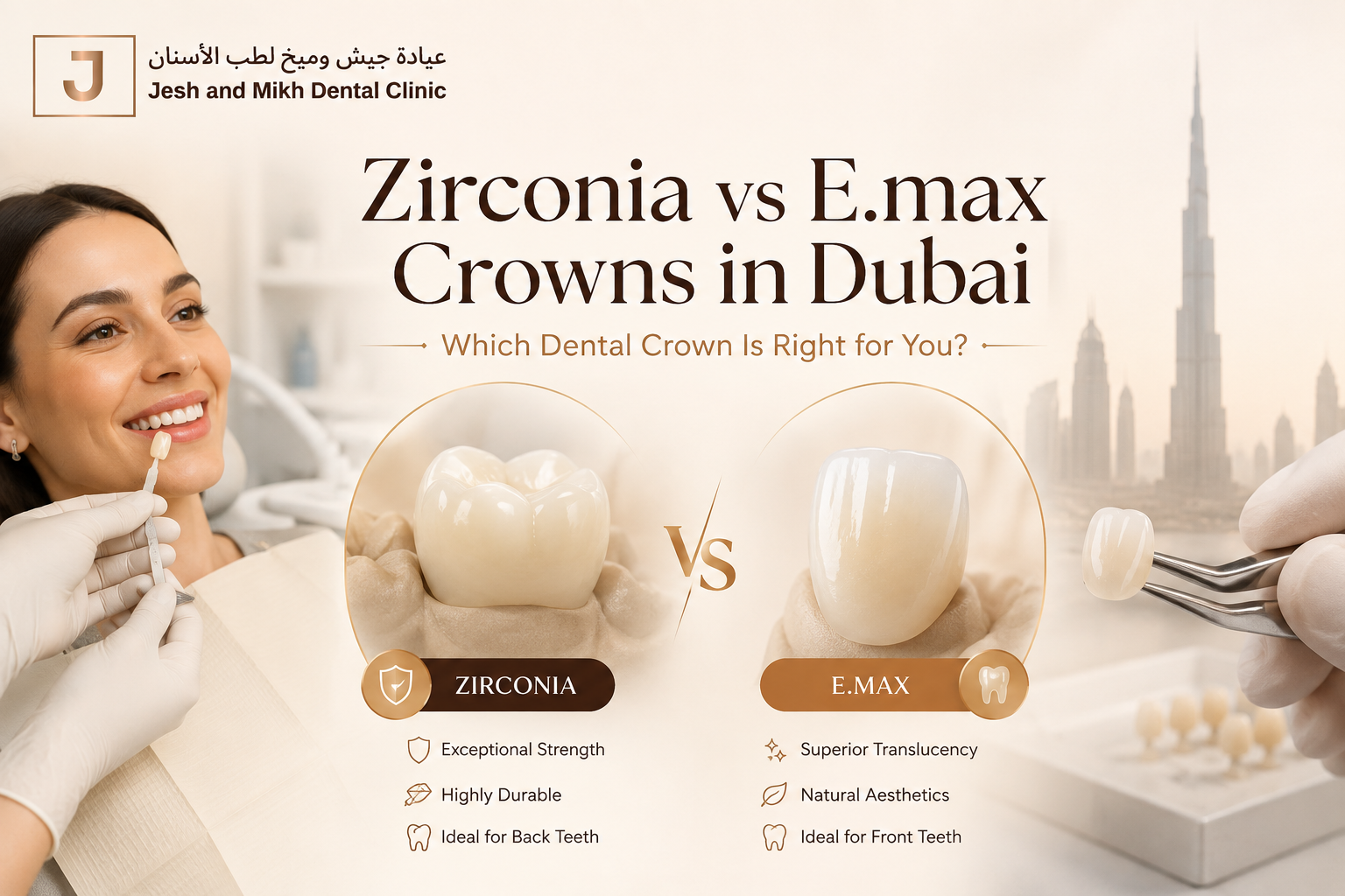 Zirconia vs E.max Crowns in Dubai — Which Dental Crown Is Right for You?